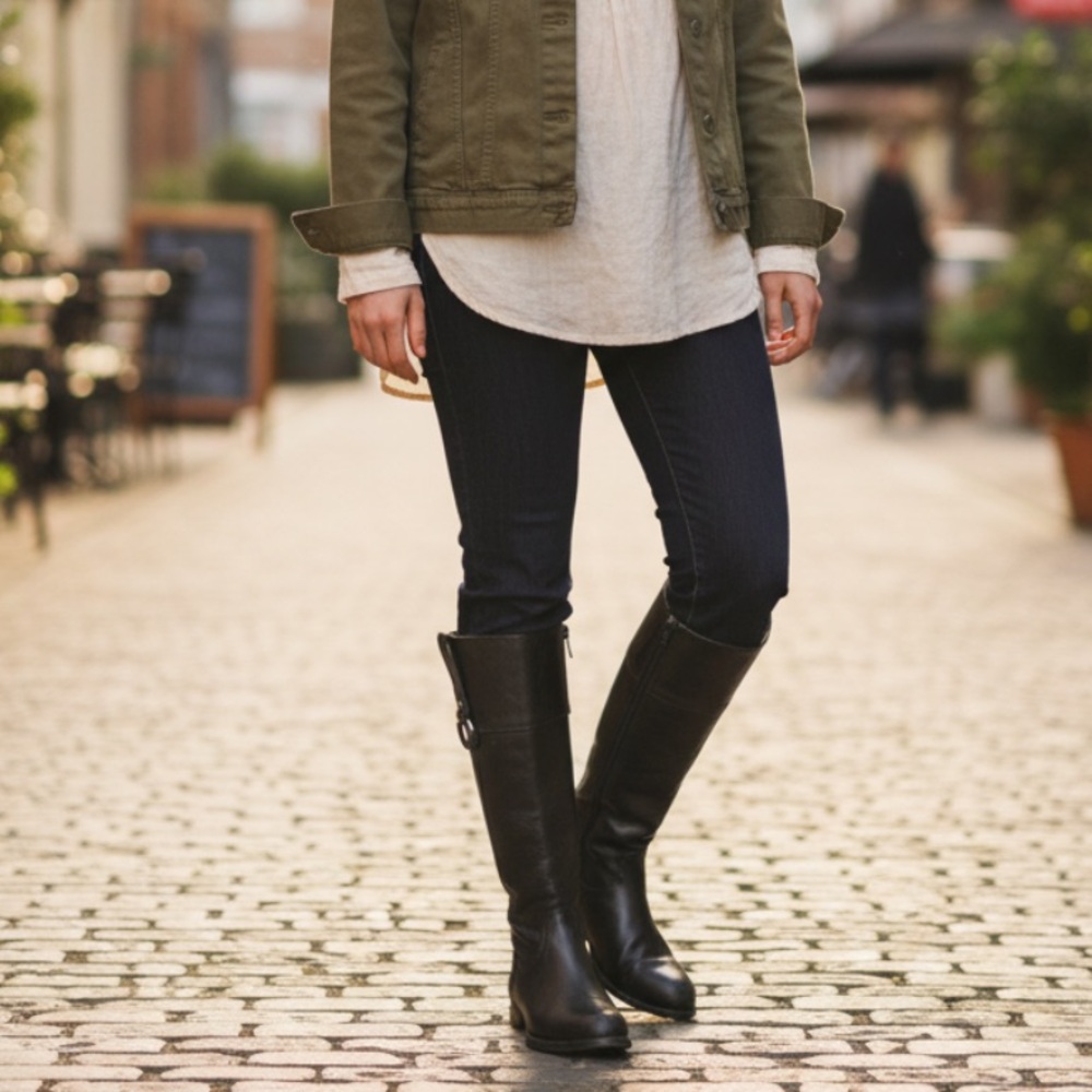 $389 Frye Jamie Ring Tall Distressed Stone Black Leather Knee High Zip Up Boot - Picture 2 of 15